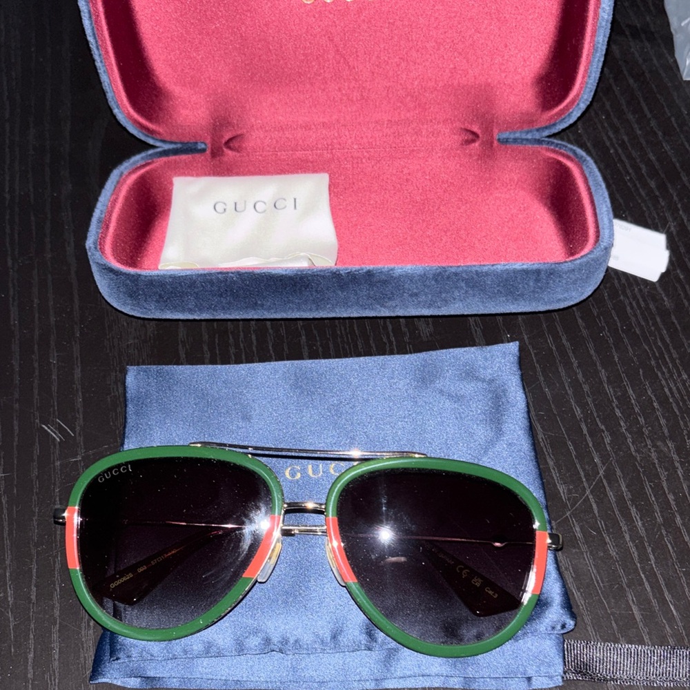 Gucci Green and Red Aviator Sunglasses